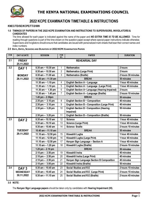 kcpe 2022 timetable.